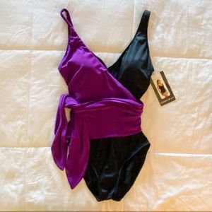 Magicsuit Wrap Swimsuit in black & purple